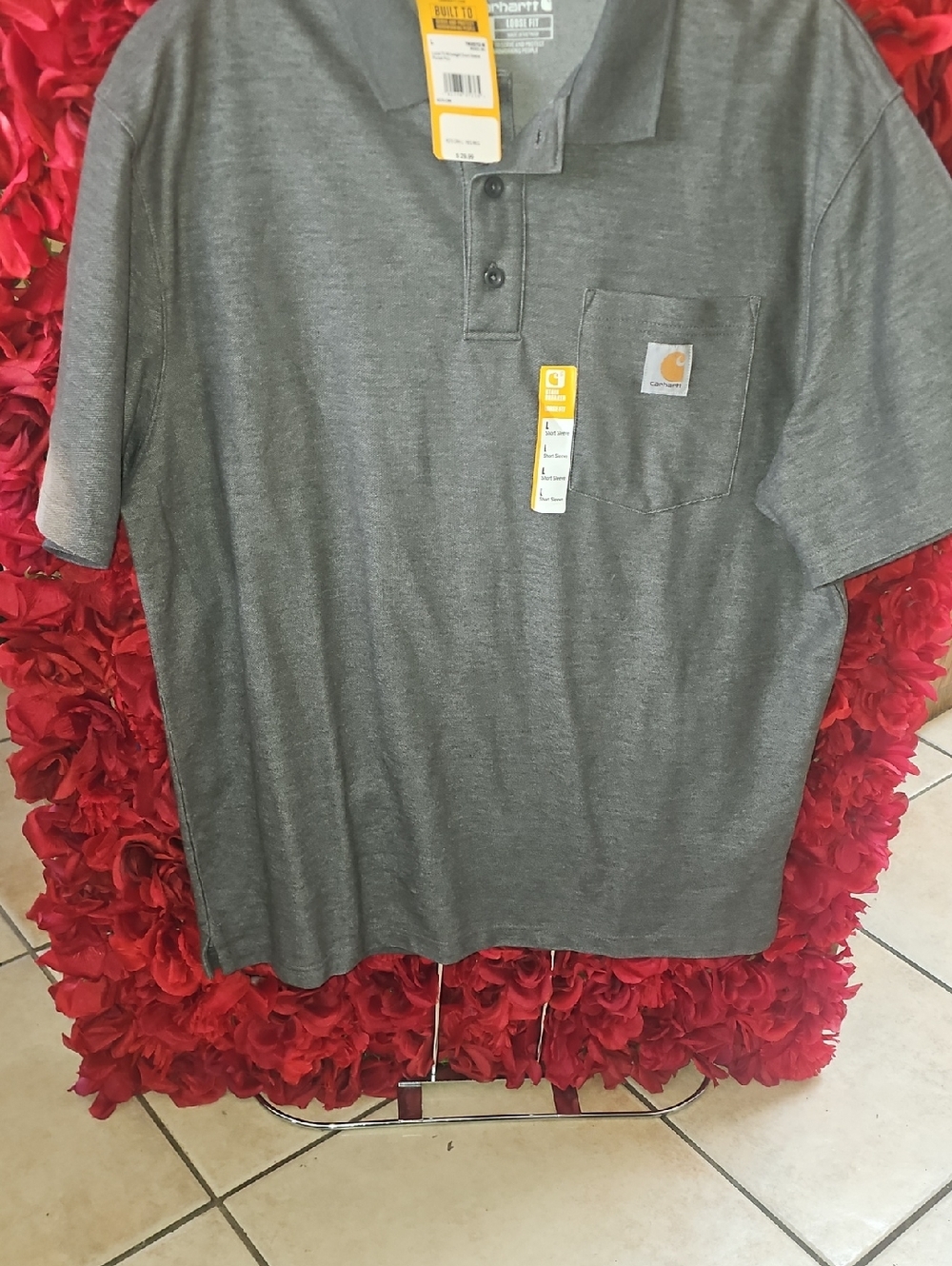 Carhartt Men's NWT Heather Gray Short-Sleeve Pocket Polo SZ L SLIGHT SUN DAMAGE